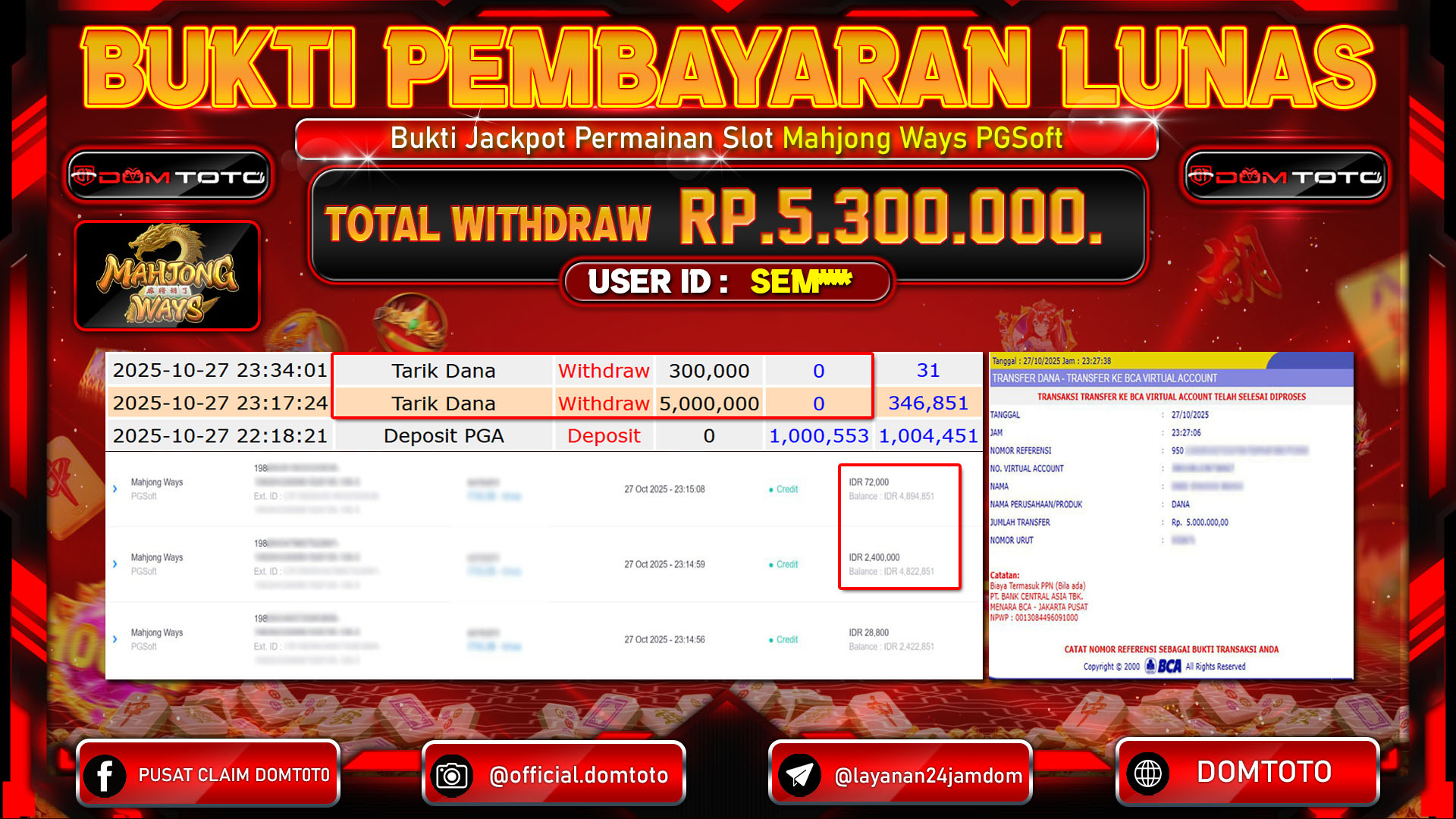 JACKPOT Slot Mahjong Ways PGSoft 27 OKTOBER 2025